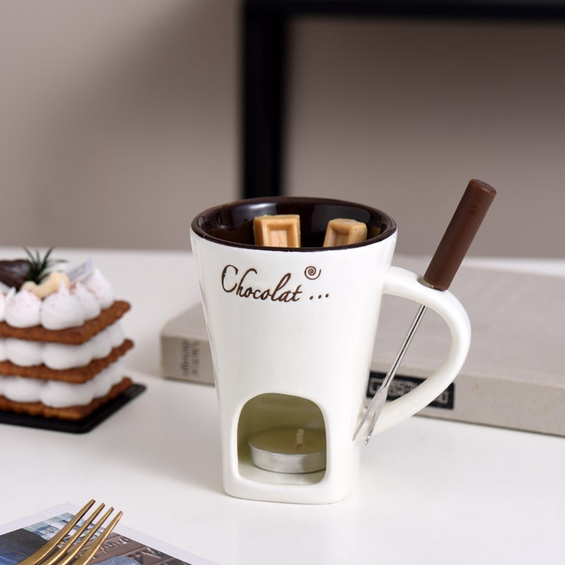 Ceramic Chocolate Fondue Hot Pot Cup with Fork