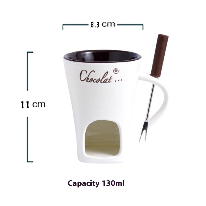 Ceramic Chocolate Fondue Hot Pot Cup with Fork