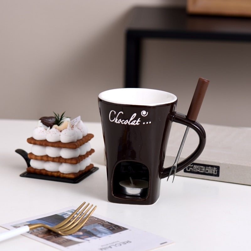 Ceramic Chocolate Fondue Hot Pot Cup with Fork