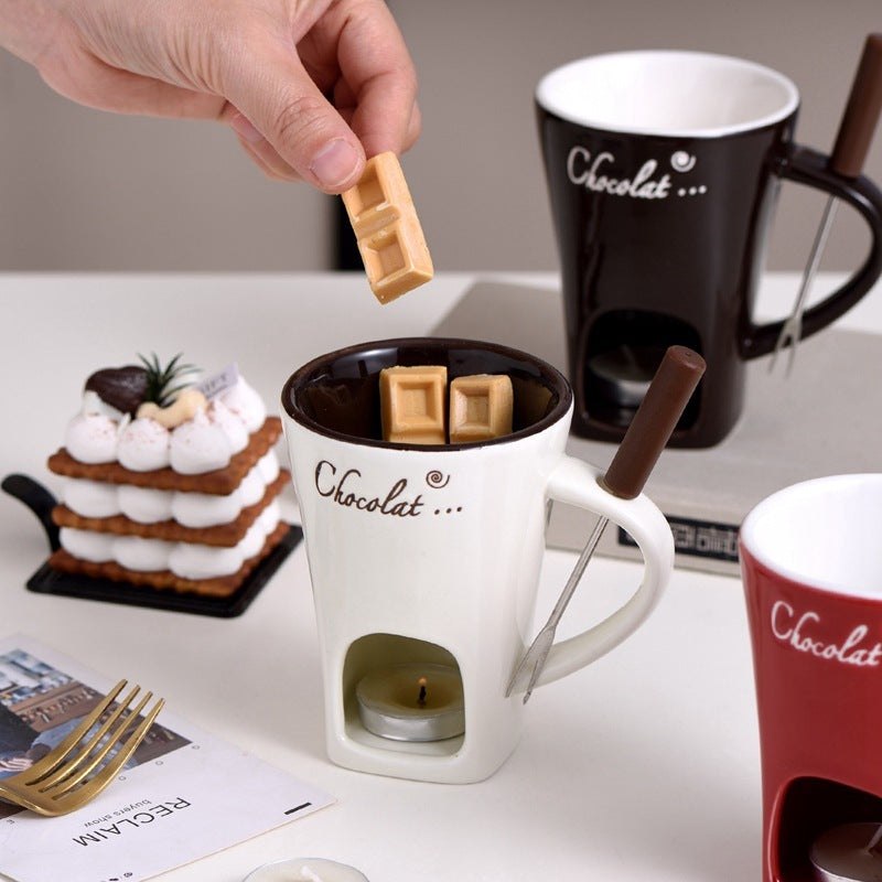 Ceramic Chocolate Fondue Hot Pot Cup with Fork