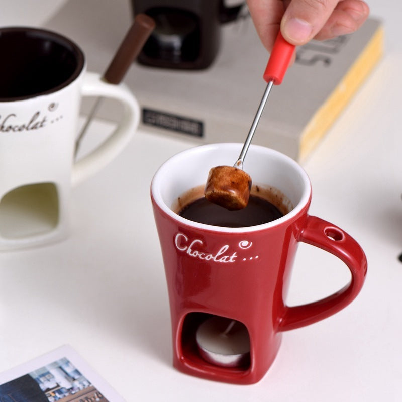 Ceramic Chocolate Fondue Hot Pot Cup with Fork