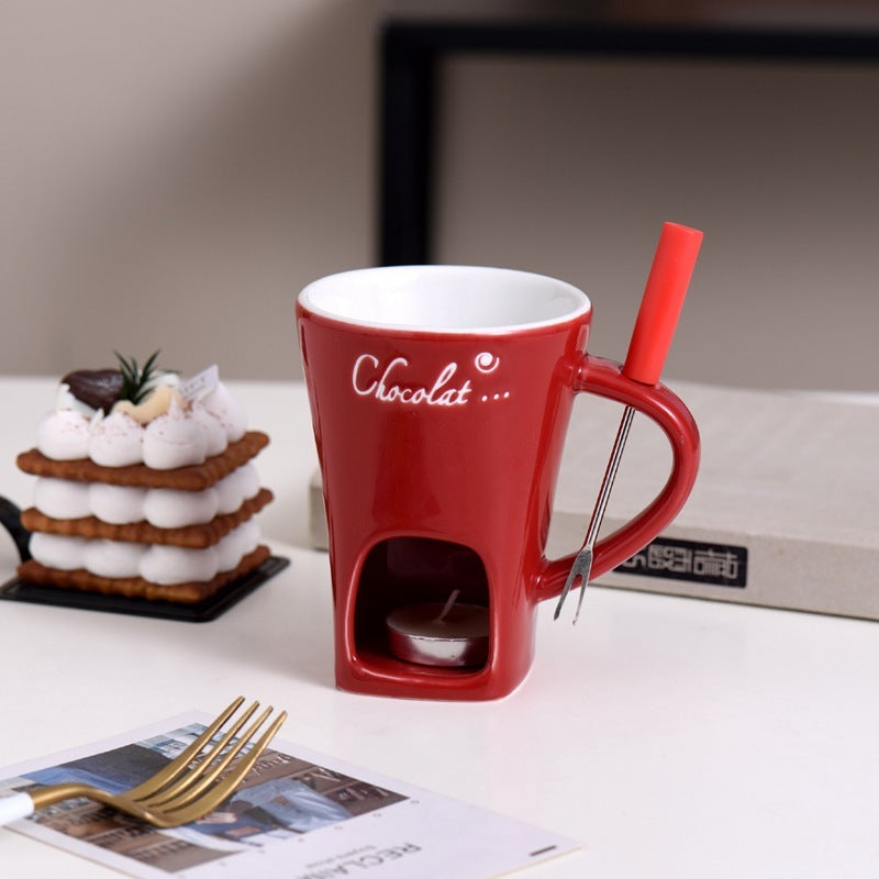Ceramic Chocolate Fondue Hot Pot Cup with Fork