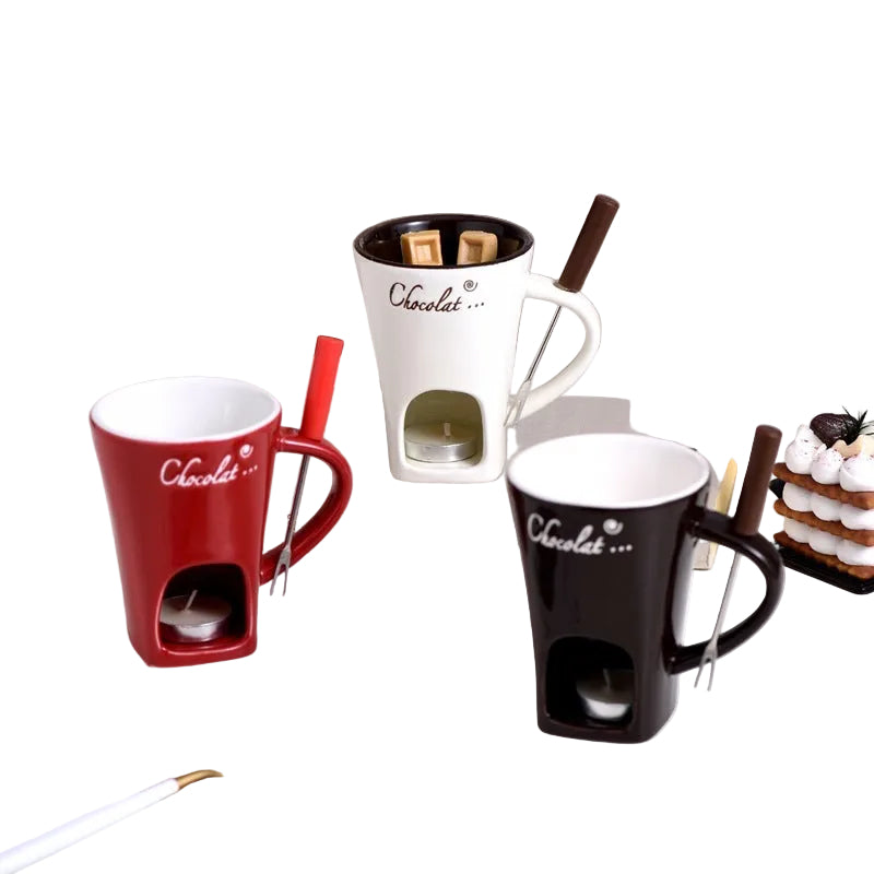 Ceramic Chocolate Fondue Hot Pot Cup with Fork