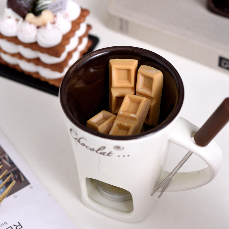 Ceramic Chocolate Fondue Hot Pot Cup with Fork
